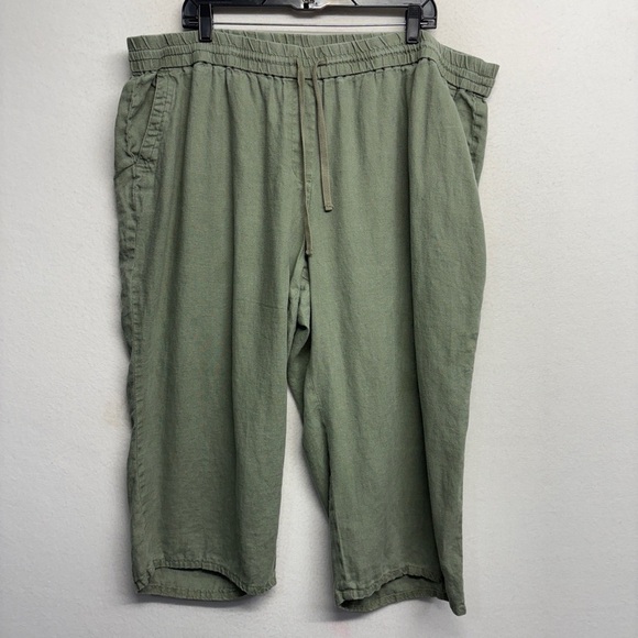 Talbots Green 100% Linen Crop Capris Pull On 3xp petite - Picture 1 of 6